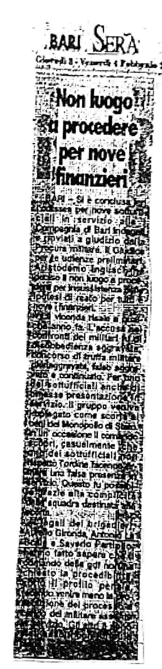 1 Non luogo a procedere per nove finanzieri