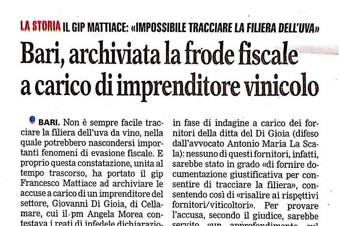 1 Archiviata frode fiscale a carico di un imprenditore