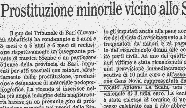 Prostituzione minorile vicino allo stadio di Bari