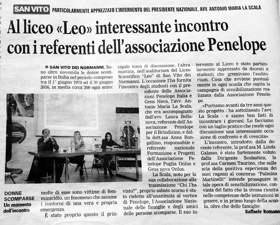 1 I referenti dell'Associazione Penelope incontrano i giovani presso il liceo LEO.