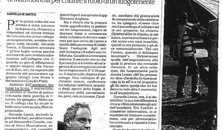 Finanziere svelò atti di inchiesta. S'indaga su un collega. Il pm ascolta il maresciallo che tentò di ricattare il marito di M. per chiarire il ruolo di un luogotenente