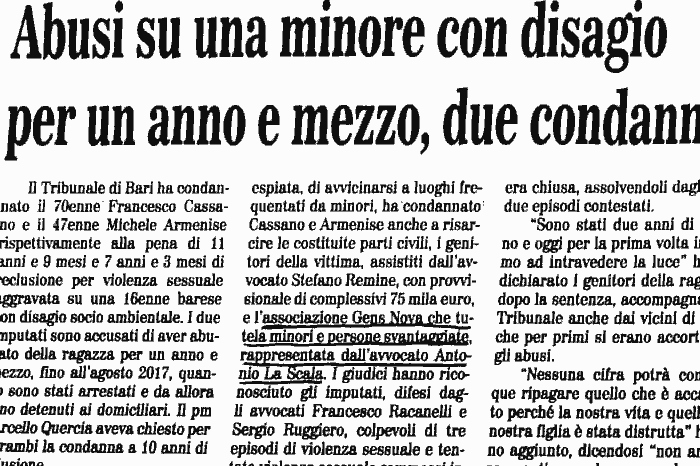 1 Abusi su minore con disagio socio ambientale. Due condanne!