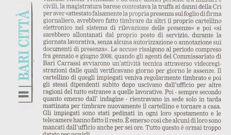 Assenteismo alla Cri reati in prescrizione