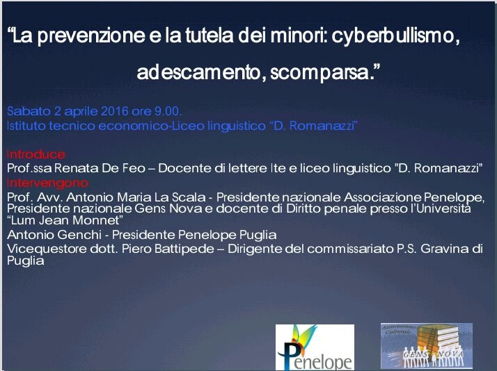 1 La prevenzione e la tutela dei minori: cyberbullismo, adescamento, scomparsa