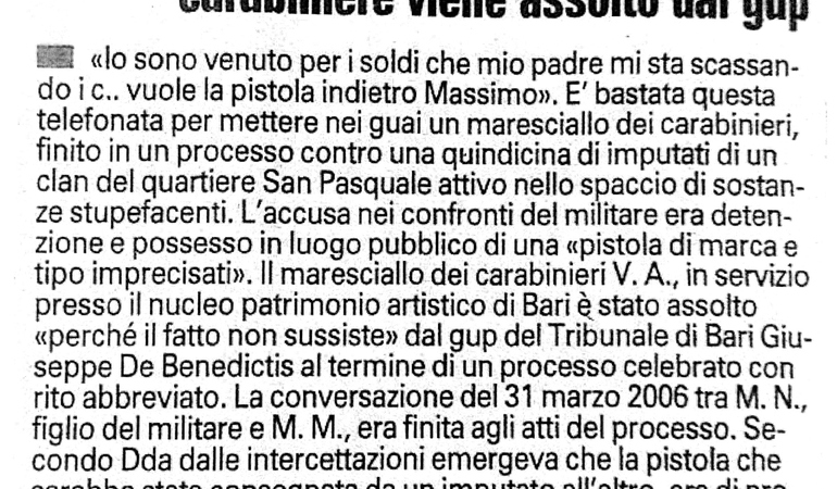 Accusato di detenzione di arma. Parlano di lui e finisce nei guai: carabiniere viene assolto dal gup