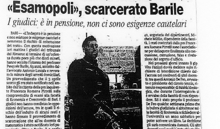 «Esamopoli», scarcerato B. I giudici: è in pensione, non ci sono esigenze cautelari. Il docente era ai domiciliari per lo scandalo degli esami comprati