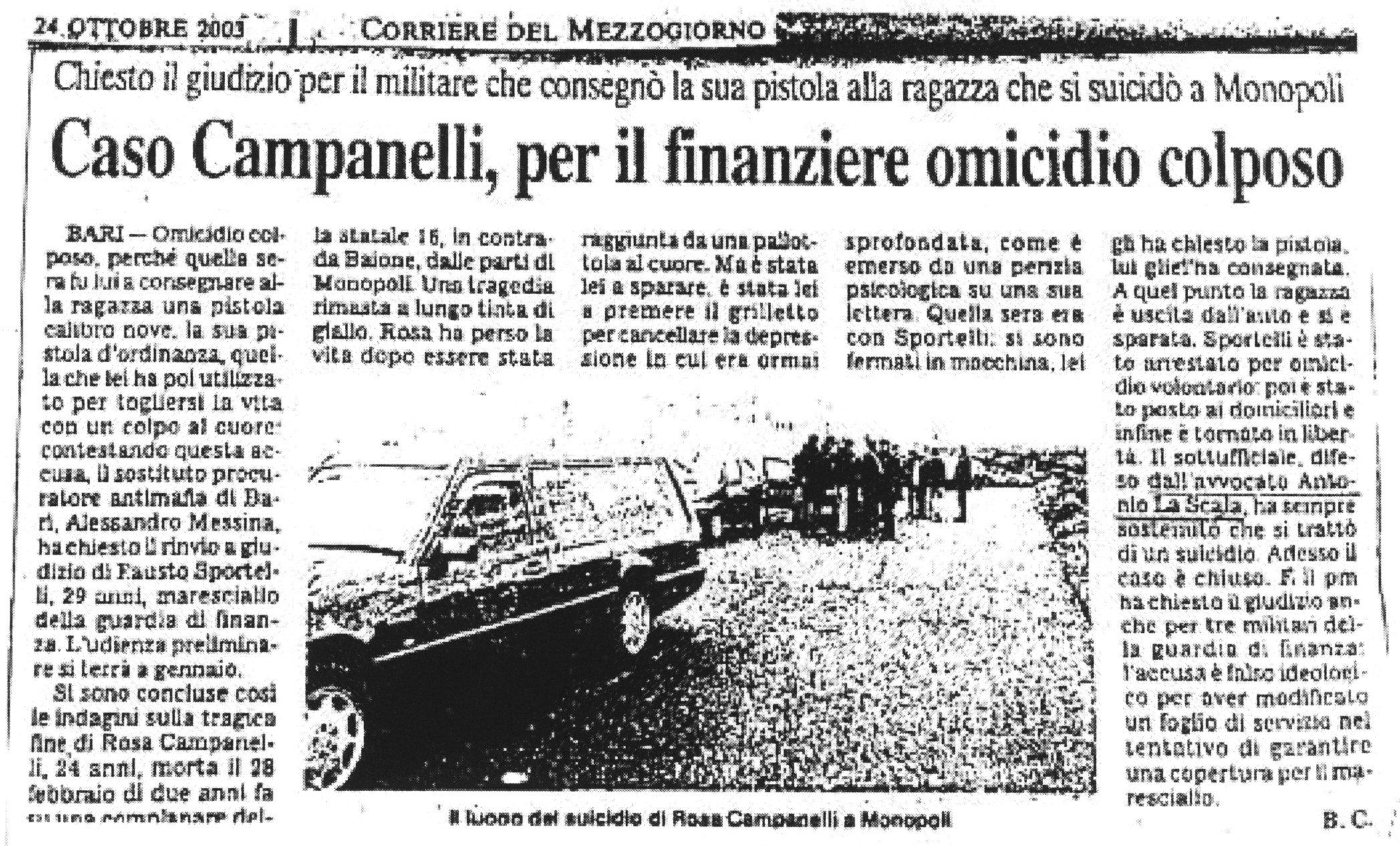 1 Caso C., per il finanziere omicidio colposo. Chiesto il giudizio per il militare che consegnò la sua pistola alla ragazza che si suicidò a Monopoli