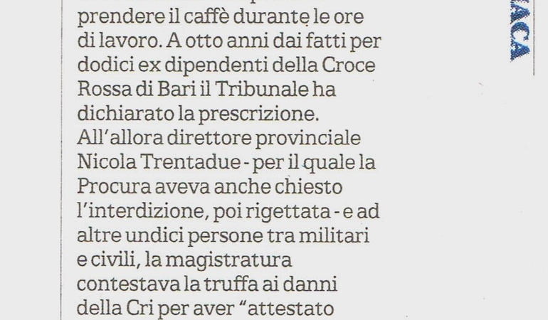 Assenteisti Crce Rossa truffa prescritta dopo otto anni