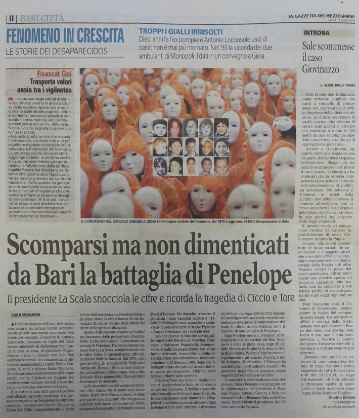 1 Scomparsi ma non dimenticati da Bari la battaglia di Penelope 