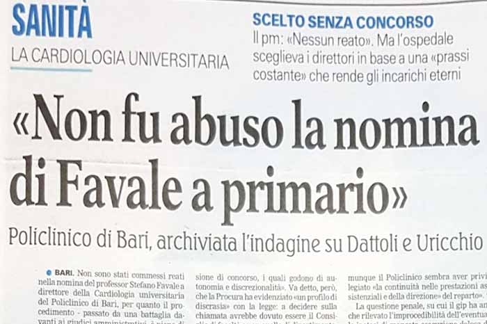1 Accolta la richiesta di archiviazione per la nomina del primario del Policlinico di Bari