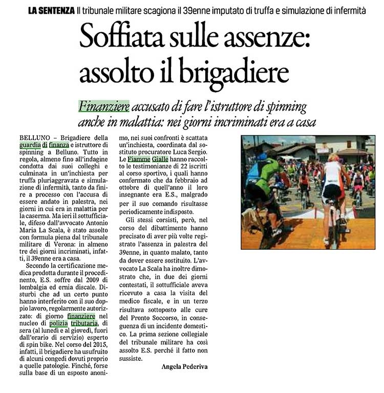 1 Tribunale militare di Verona: Sentenza di assoluzione con formula piena per il brigadiere della guardia di finanza accusato di esercitare una seconda professione durante il periodo di malattia.