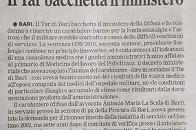 L'artrosi del Carabiniere? Dipende dalle indagini