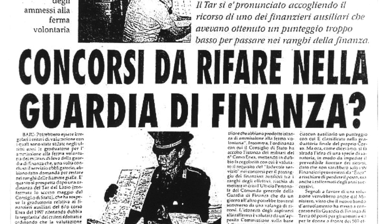 Concorsi da rifare nella guardia di finanza? Ne ha dato notizia l'avvocato barese Antonio La Scala, che sta raccogliendo numerosi ricorsi di finanzieri esclusi. Il Tar si è pronunciato accogliendo il ricorso.