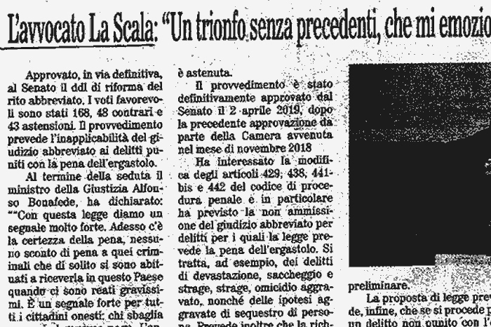 1 Riforma del rito abbreviato sui reati gravi. L'avv. La Scala: