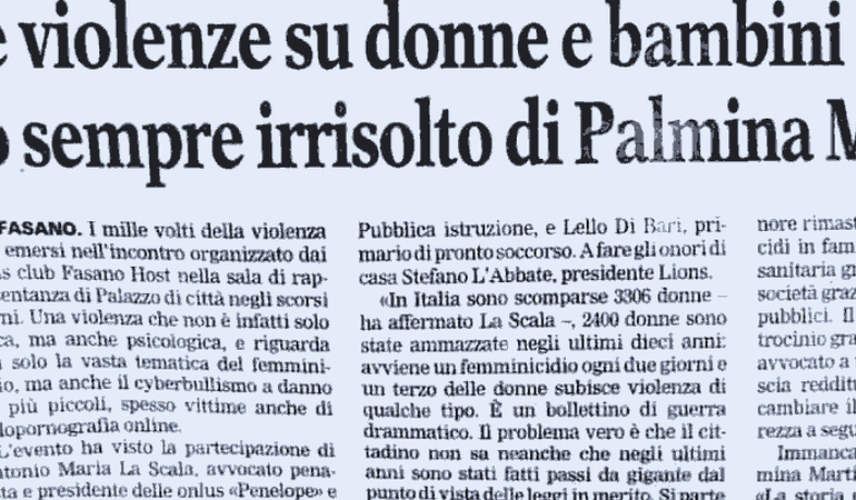 Troppi episodi di violenza su donne e bambini e il caso di Palmina Martinelli